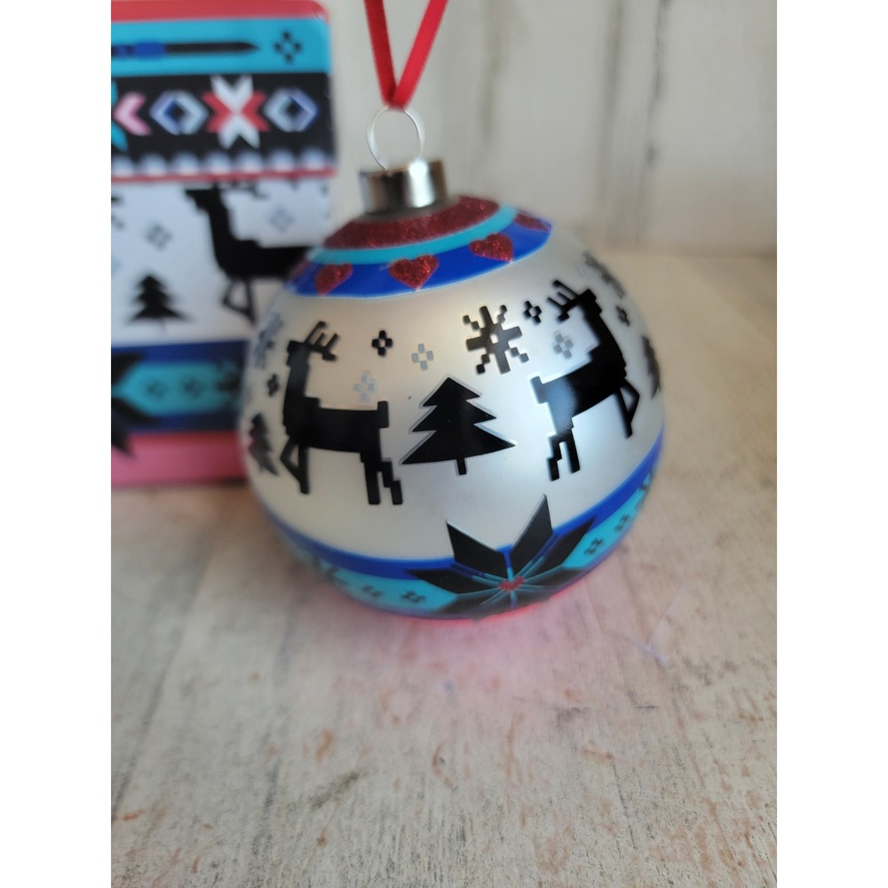 Vara Bradley reindeer pattern glass ball glitter ornament Xmas heart snowflake